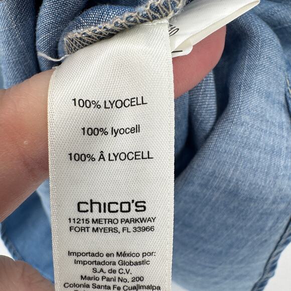Chico's Chambray Dress Womens Petite XL XLp Blue Coastal Button Up Roll Tab - Picture 6 of 8